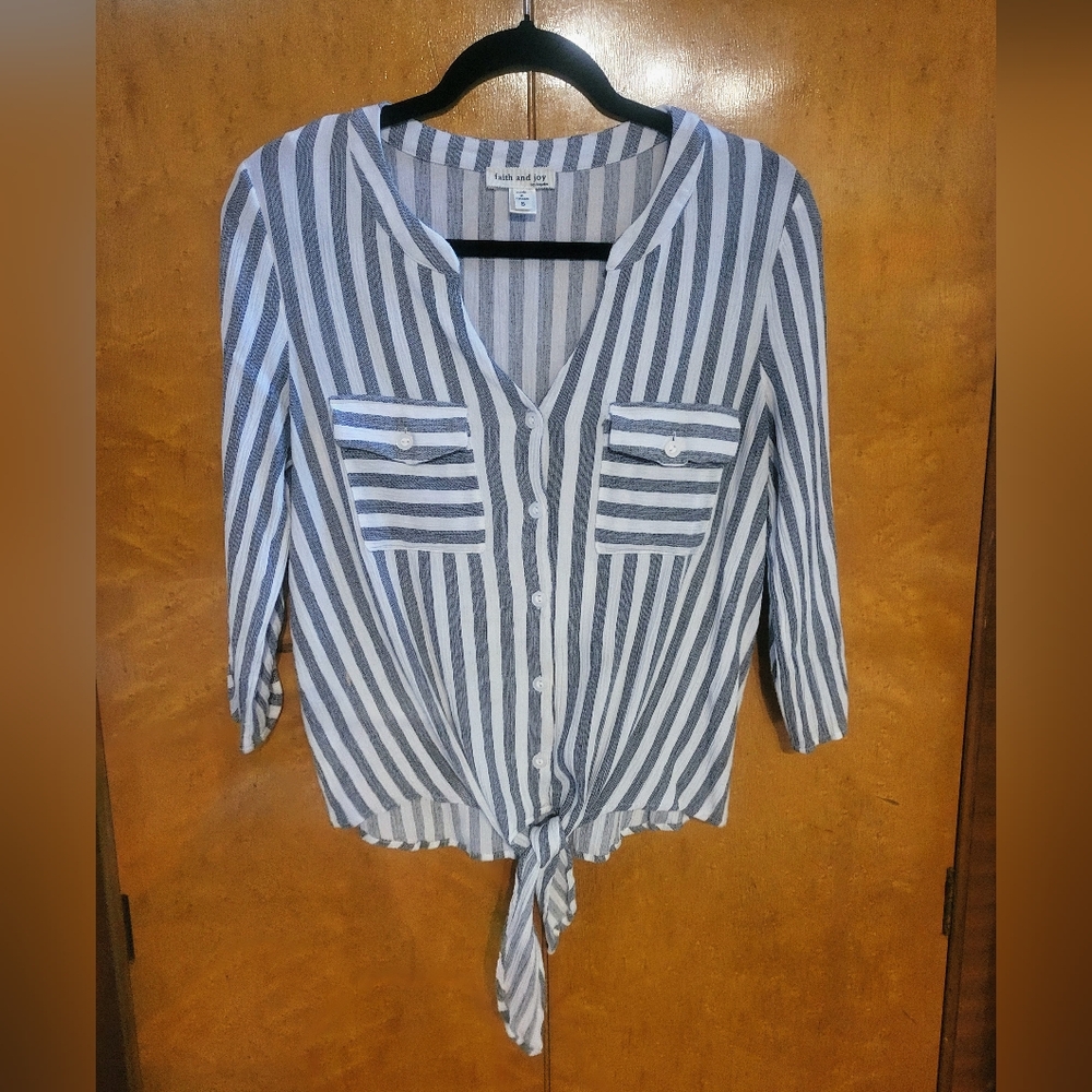 Faith & Joy Black and White Striped Button-Down Shirt